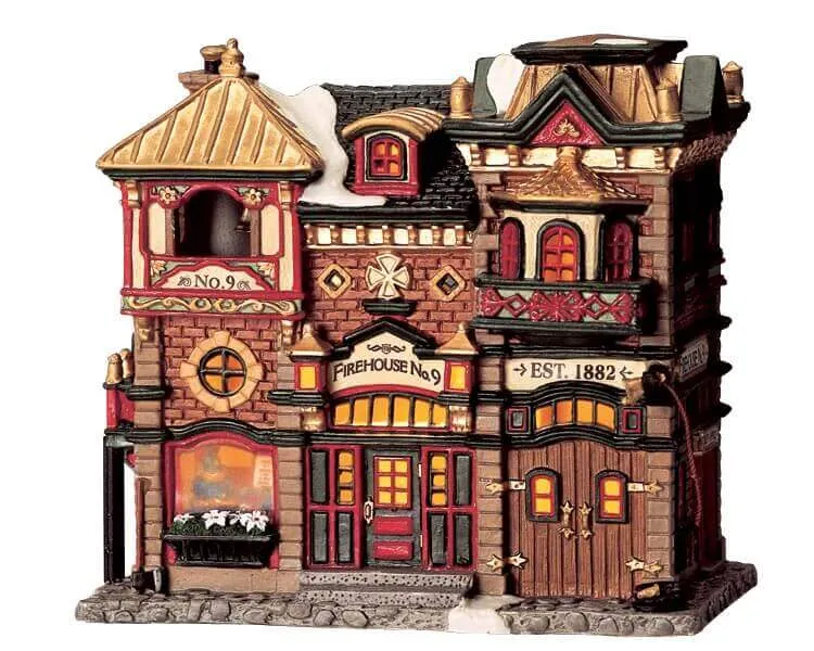 lemax-firehouse-no-9-caserne-miniature-lumineuse image 1