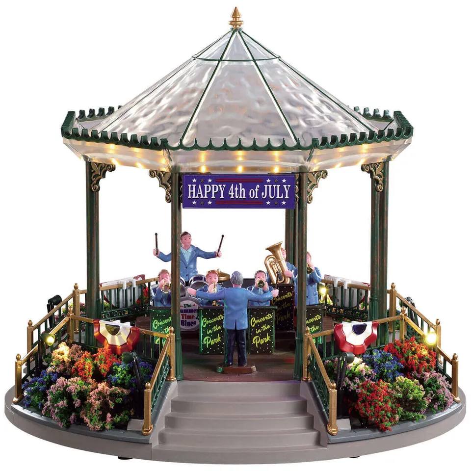 lemax-july-4th-garden-green-bandstand-kiosque-de-jardin-lumineux image 1