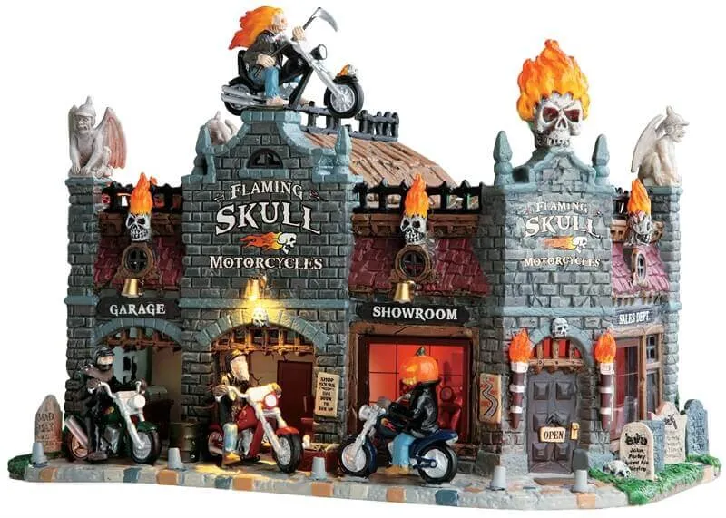 lemax-flaming-skull-motorcycles-motos-t-tes-de-mort-spooky-town image 1