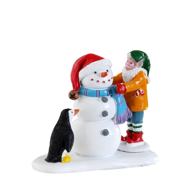 lemax-building-a-snowman-figurine-lutin-et-pingouin image 1