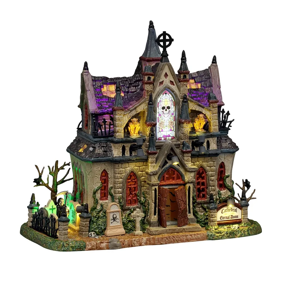 lemax-spooky-town-cathedral-of-eternal-doom-b-timent-lumineux-halloween image 1
