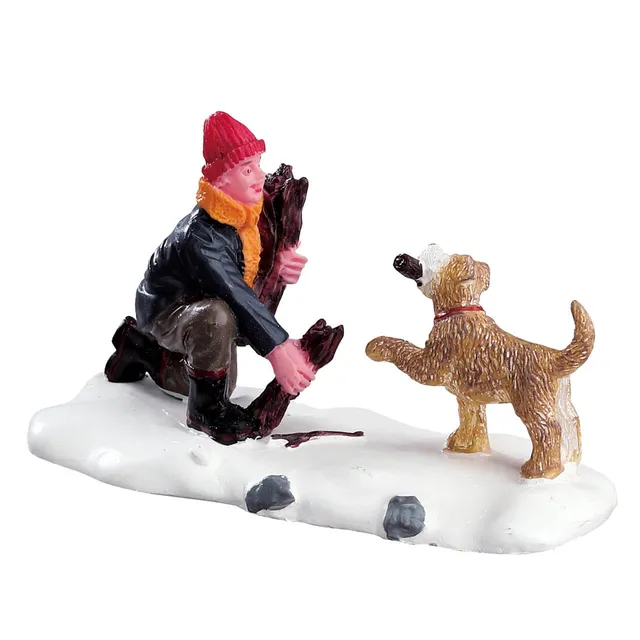 lemax-gathering-firewood-figurine-miniature-gar-on-et-chien image 1