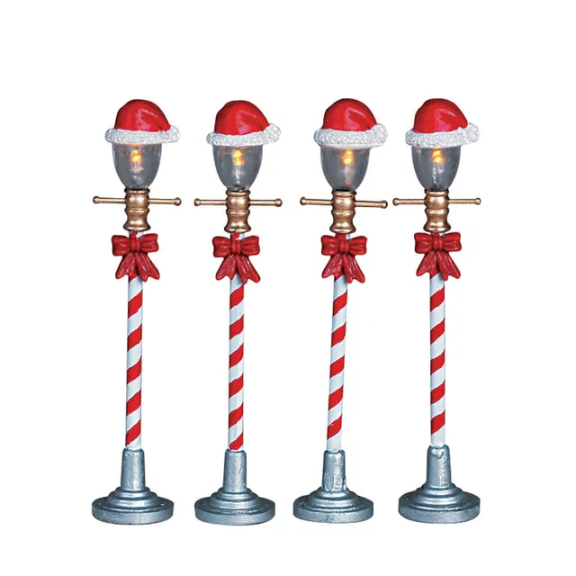 lemax-santa-hat-street-lamp-set-of-4-lampadaires-miniatures-de-no-l image 1