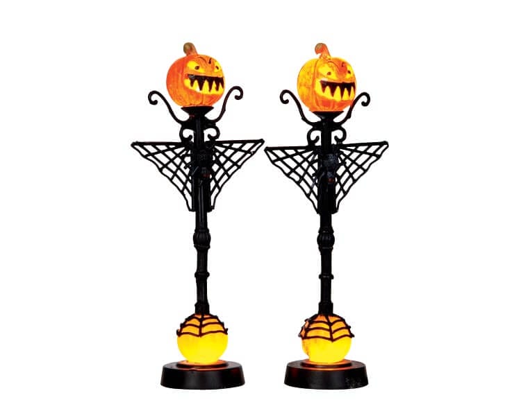 lemax-spiderweb-jack-o-lamp-post-lampadaire-citrouille-halloween-miniature image 2