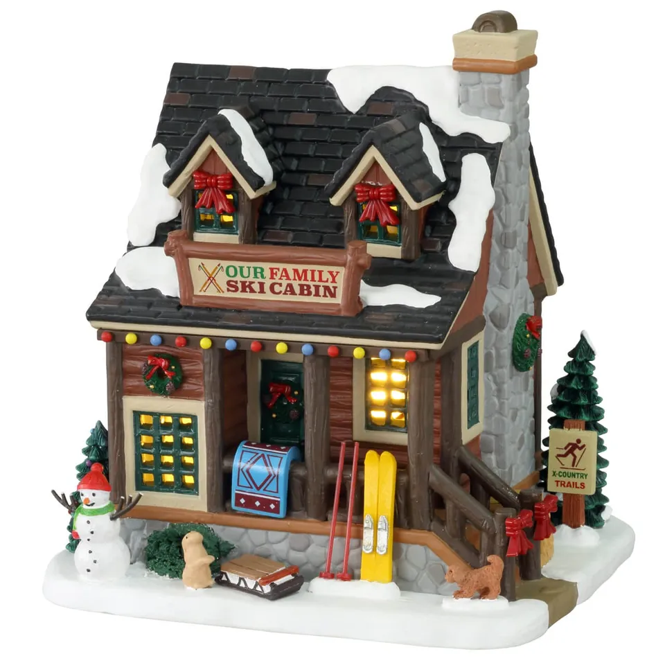 lemax-our-family-ski-cabin-chalet-de-ski-miniature-lumineux image 1