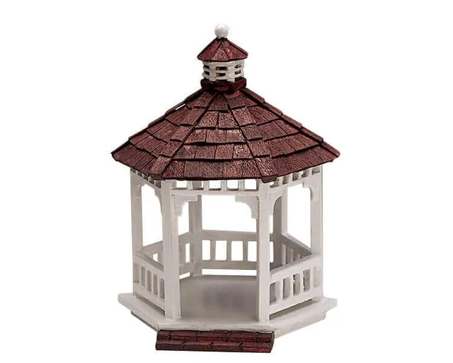 lemax-wooden-gazebo-round-kiosque-rond-miniature-en-bois image 1