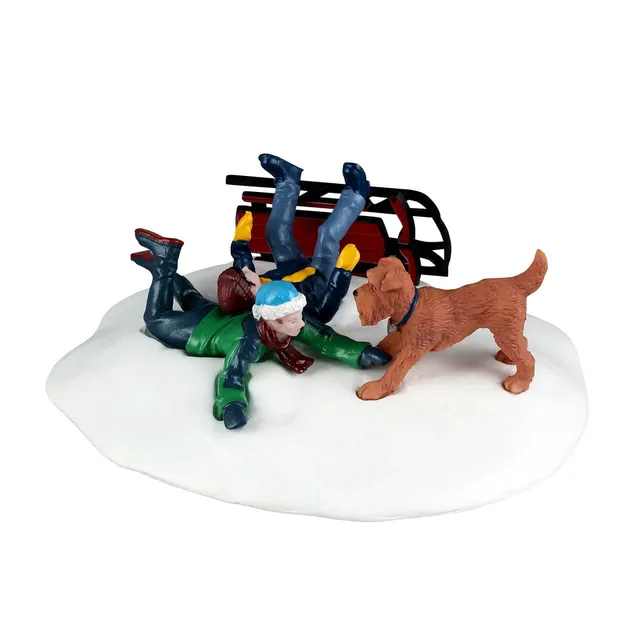 lemax-winter-wipeout-figurine-village-miniature-tra-neau-enfants-et-chien image 1