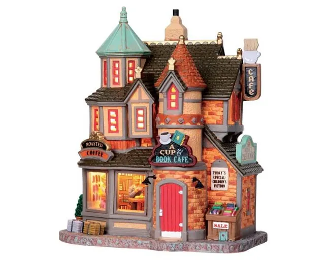 lemax-a-cup-book-cafe-caf-librairie-miniature-lumineux image 1