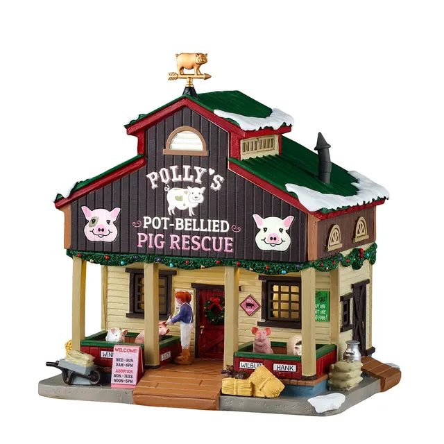 lemax-polly-s-pot-bellied-pig-rescue-b-timent-miniature-harvest-crossing image 1