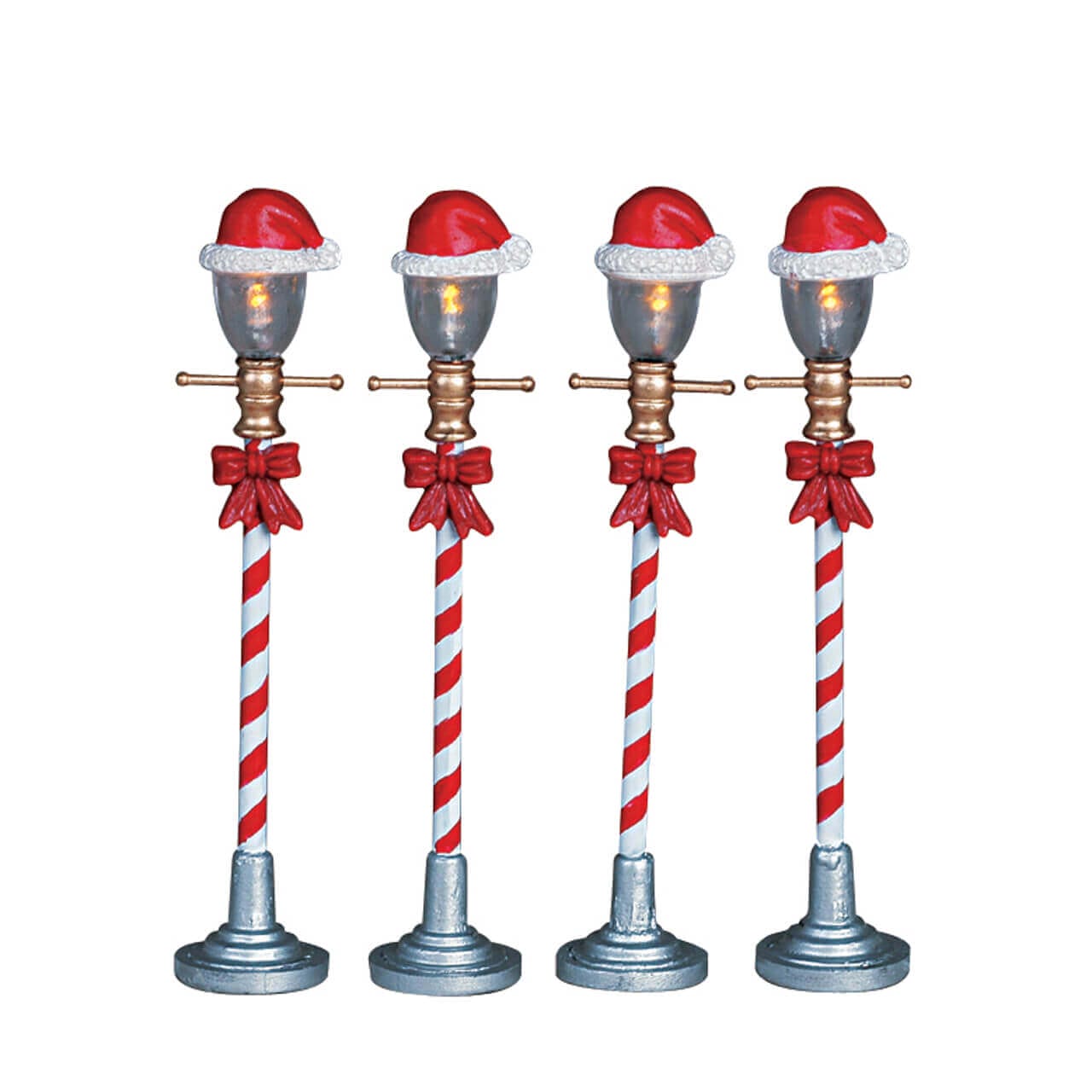 lemax-santa-hat-street-lamp-set-of-4-lampadaires-miniatures-de-no-l image 1
