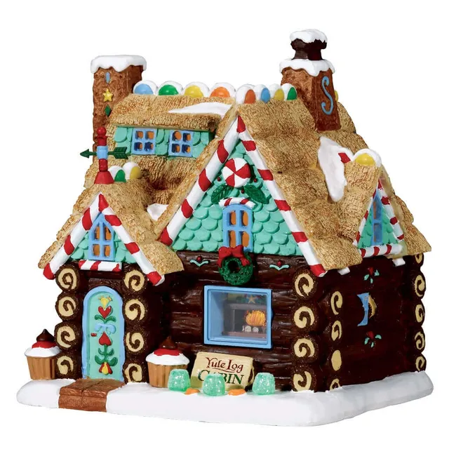 lemax-sugar-n-spice-yule-log-cabin-maison-lumineuse-gourmande image 1