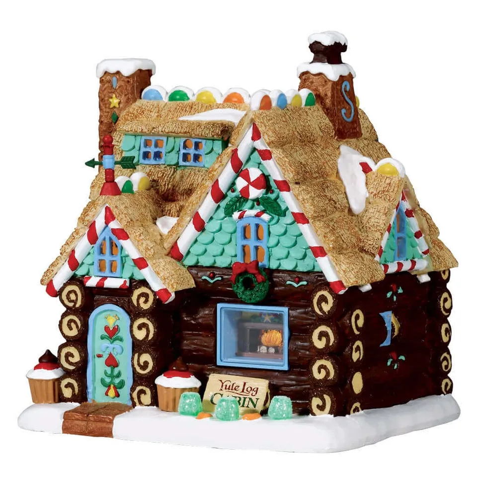 lemax-sugar-n-spice-yule-log-cabin-maison-lumineuse-gourmande image 1