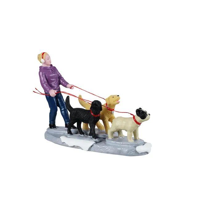 lemax-dog-walker-figurine-promeneur-et-3-chiens-sous-la-neige image 1