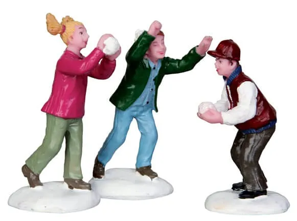 lemax-snowball-fight-set-of-3-lot-3-figurines-bataille-de-neige image 1