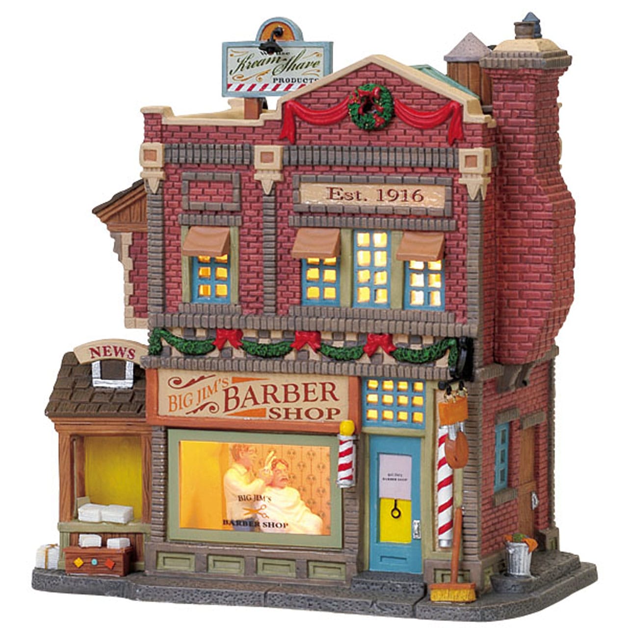lemax-big-jim-s-barber-shop-miniature-salon-de-coiffure-vintage image 1